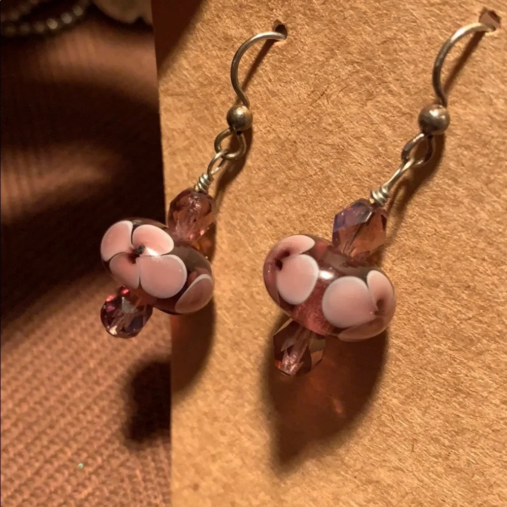 Murano glass flower sparkly beads earrings - Picture 2 of 7